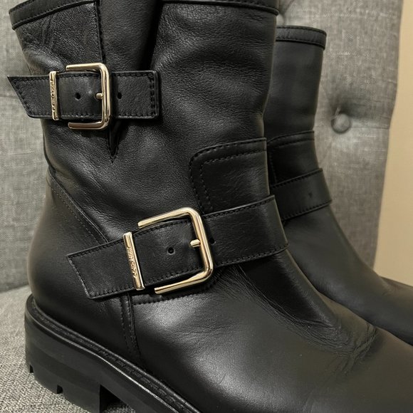 Jimmy Choo Youth II black smooth leather biker boots - Picture 3 of 12